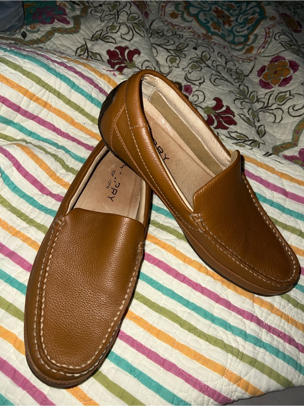 Sperry Men's Cognac Brown Leather Slip-On Loafers top sider boat shoe 👞 size 9
